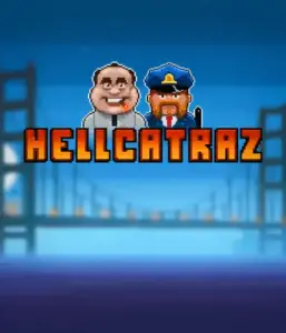 Enter the thrilling world of the Hellcatraz game by Relax Gaming, featuring a comic-style prisoner and a guard with the infamous Alcatraz prison and San Francisco skyline in the background. This graphic portrays the fun and humor of an Alcatraz-inspired game, ideal for players looking for a unique slot experience, delivering a entertaining gaming experience. 